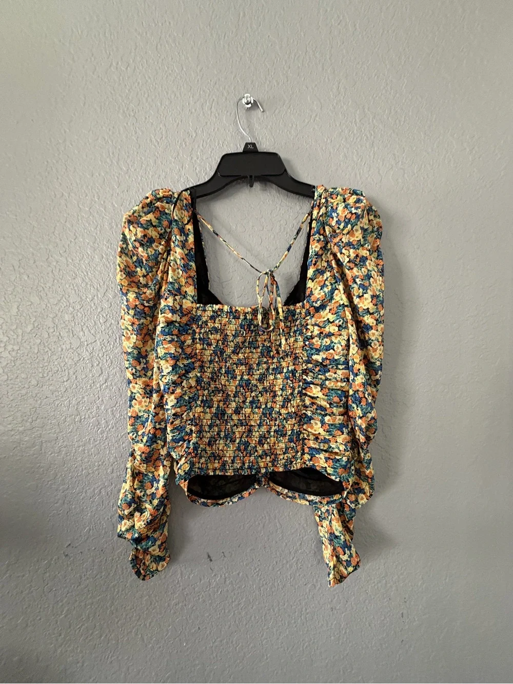 Astr Floral Ruched Puff-Sleeve Crop Top